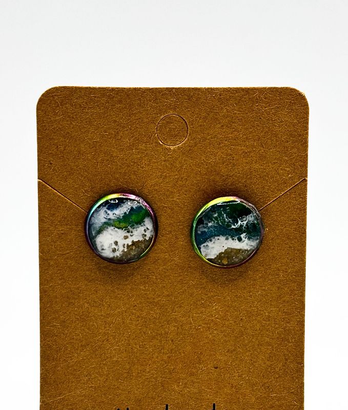 Ocean Resin Stud Earrings (Rainbow Metal)