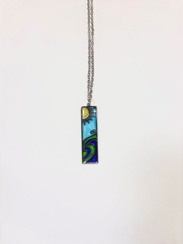 Midnight Ocean Stained Glass Resin Necklace