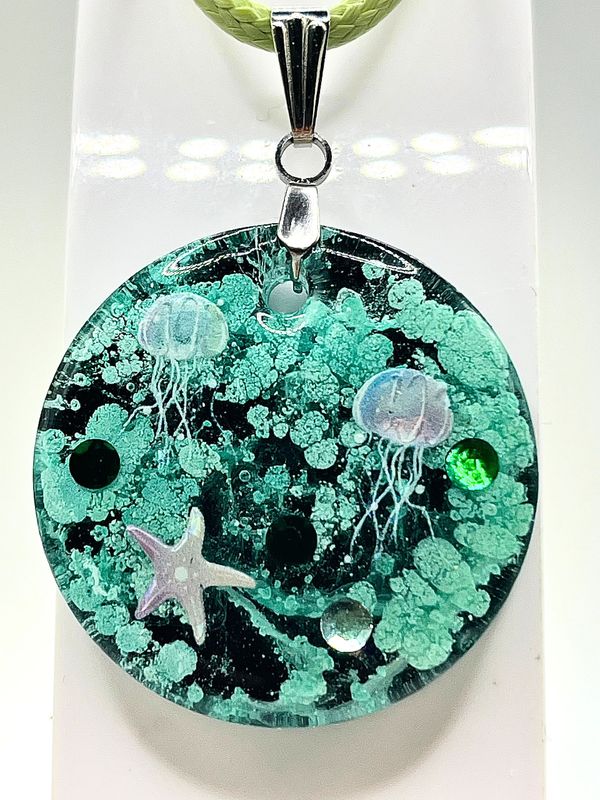 Green jellyfish Resin Necklace