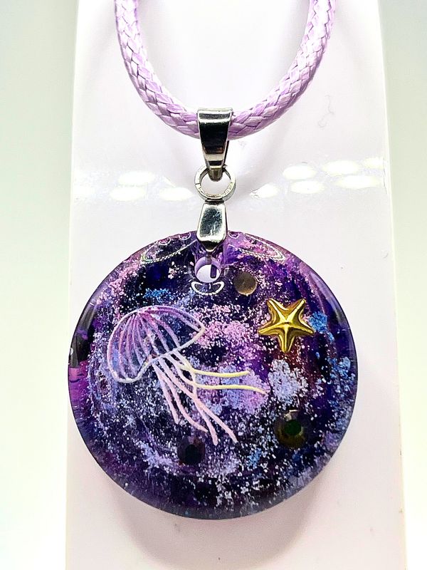 Purple Jellyfish Resin Necklace