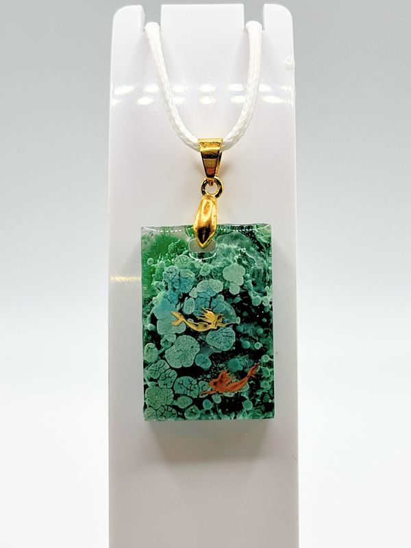 Green and Gold Mermaid Resin Necklace