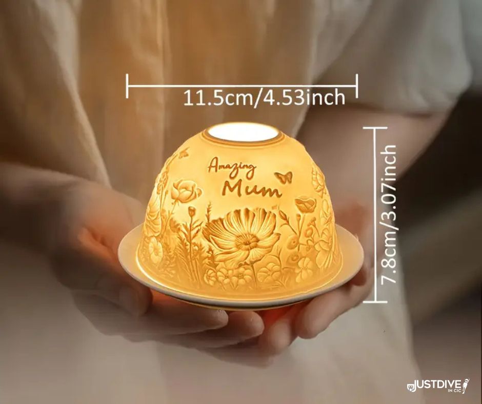 Just Dive Wildflower Glow – Porcelain Tealight Dome 'Amazing Mum'