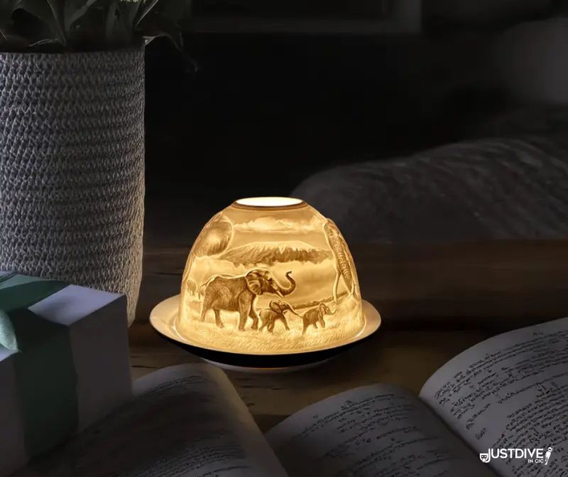 Majestic Elephant Glow – Porcelain Tealight Dome