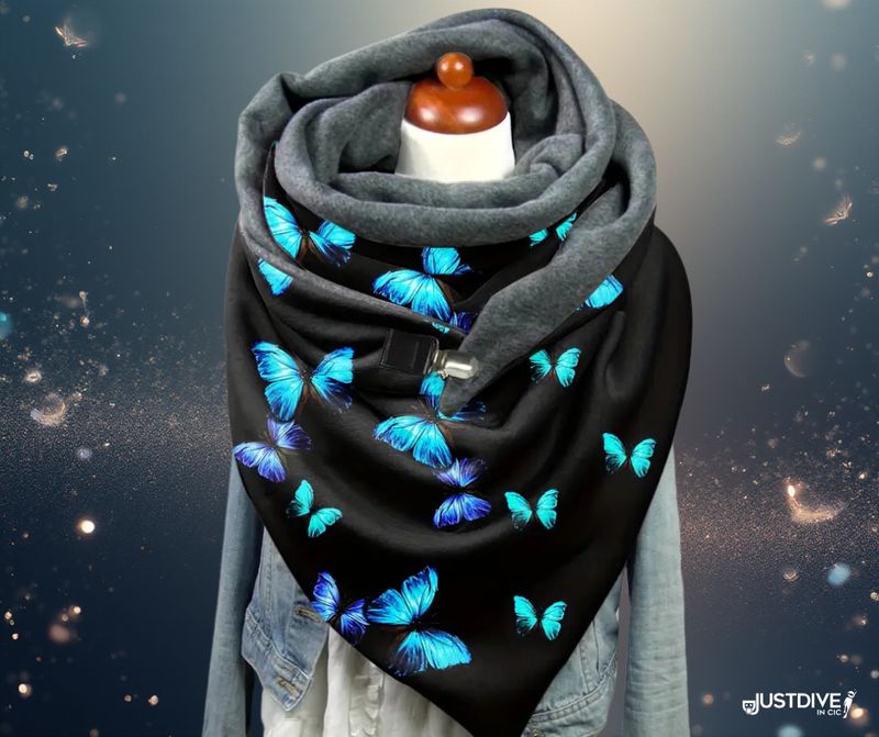 Blue Butterfly Wrap Scarf – Handmade Warmth and Elegance
