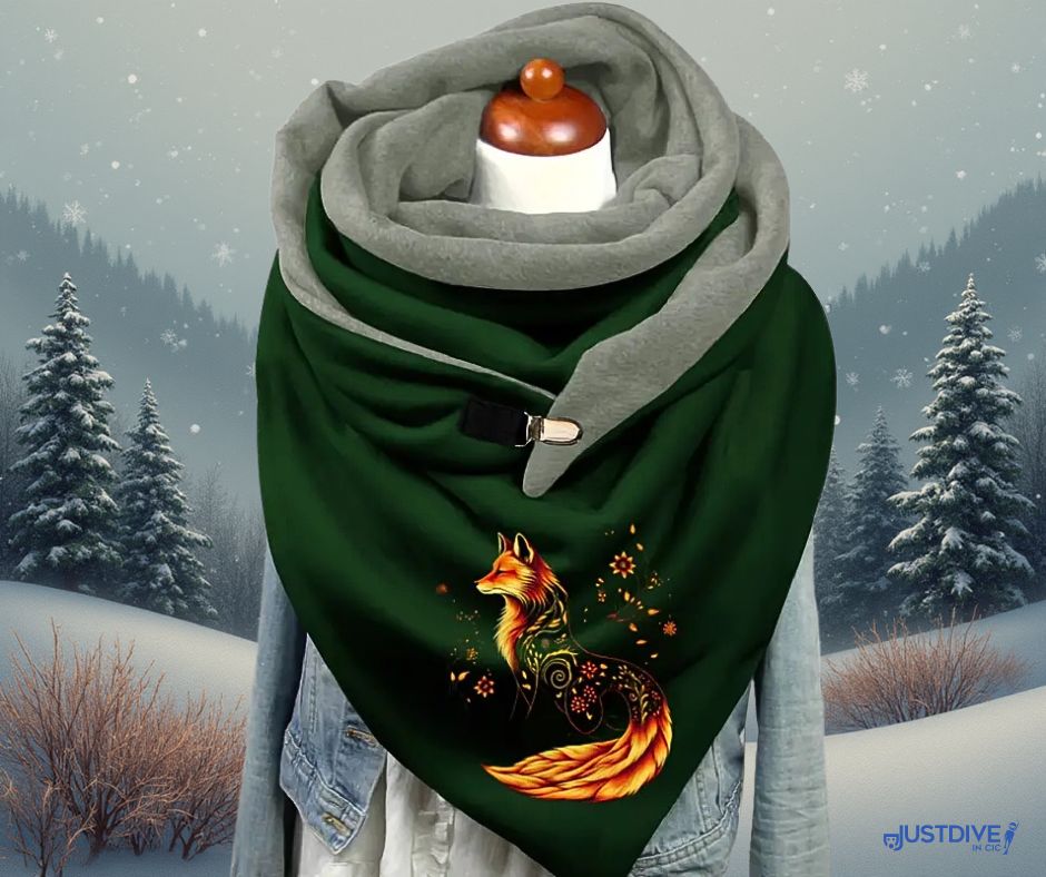 Emerald Fox Wrap Scarf – Wild Warmth and Woodland Magic Emerald Fox Wrap Scarf – Wild Warmth and Woodland Magic