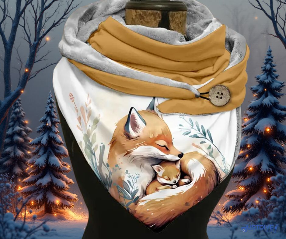 Golden Fox & Cub Scarf – Love, Warmth & Woodland Whispers