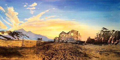 Sunrise on the South Coast, mixed media painting POKG102