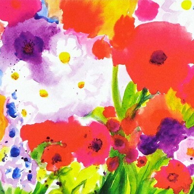 Floral watercolor print card ZERC01