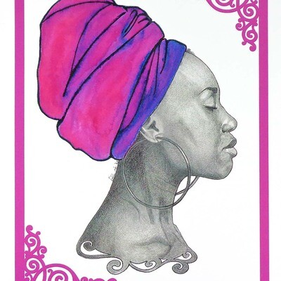 Pink Headwrap( w/ border) print RICE42