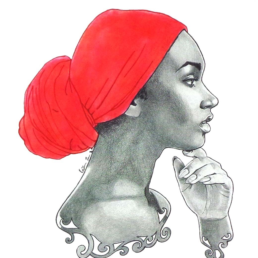 Red Headwrap (w/o border) print RICE49