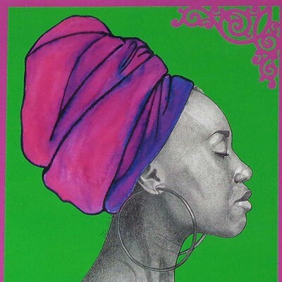Pink Headwrap (w/ border and green) print RICE44