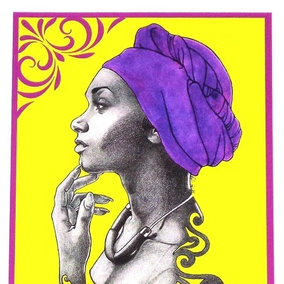 Purple headwrap (w/ border and yellow) print RICE41