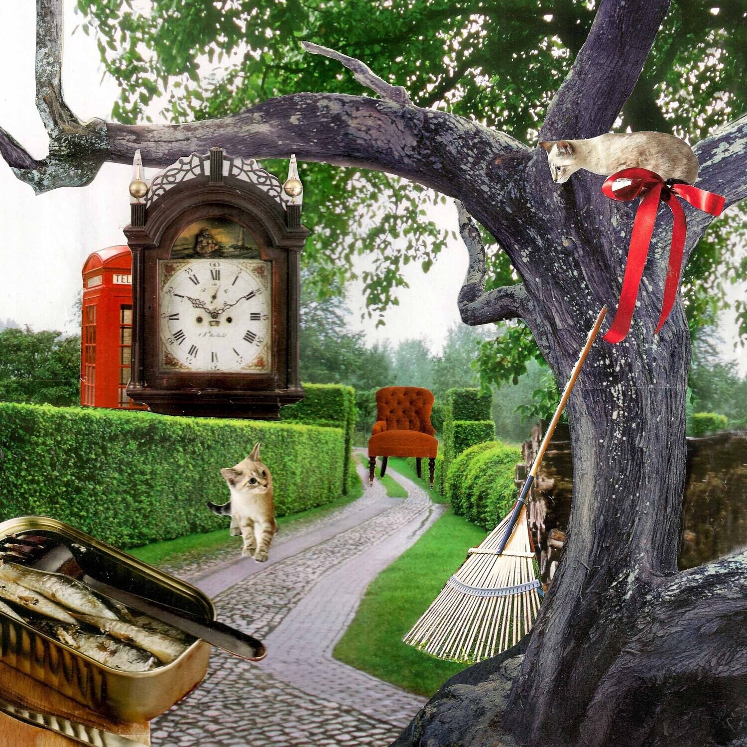 Cat Time Tree, print from collage KOPS444