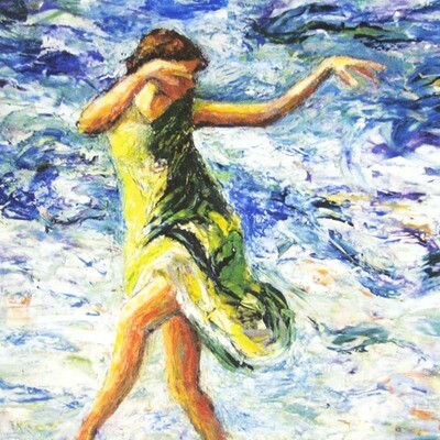 Green Dress Dancer, fine art card with quote SD42