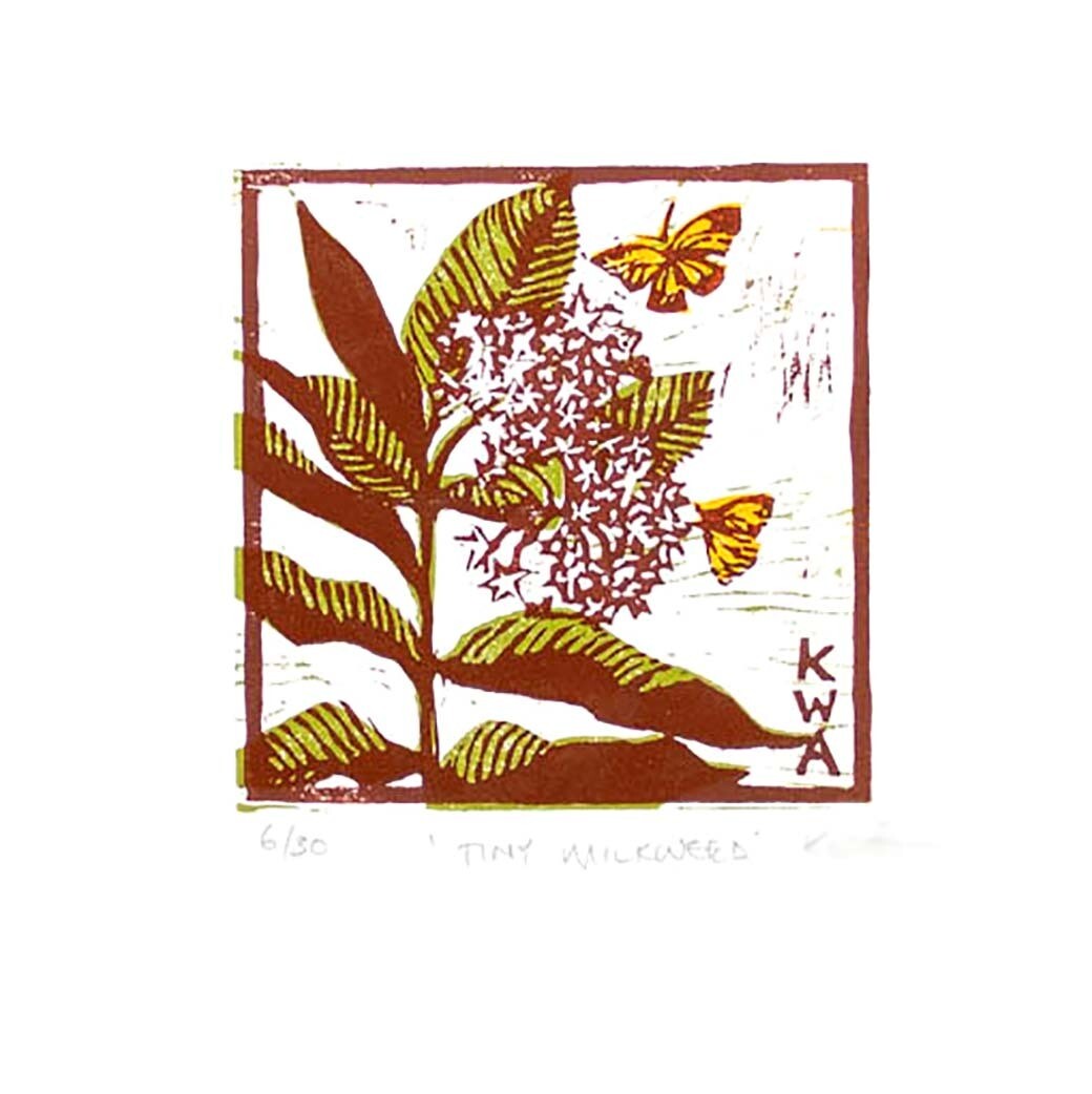 Tiny Milkweed, woodcut print ARMK039
