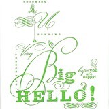 Hello card in green ink, card RAER53