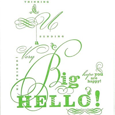 Hello card in green ink, card RAER53