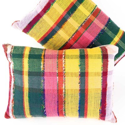 Rainbow Plaid, handwoven pillow WYSJ523