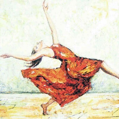 Red Dress Dancer, fine art card with quote SD34