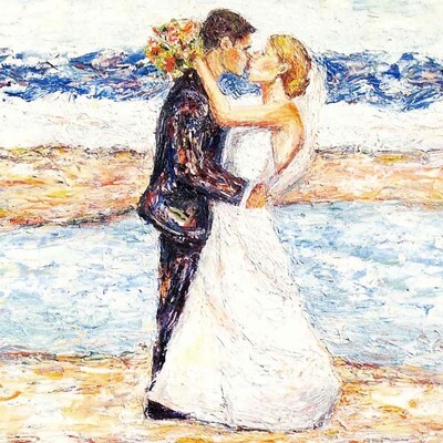 Wedding Kiss Beach, fine art card with quote SD41
