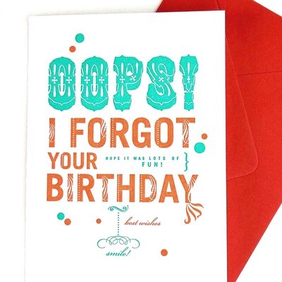 Oops Forgot Birthday, card RAER28