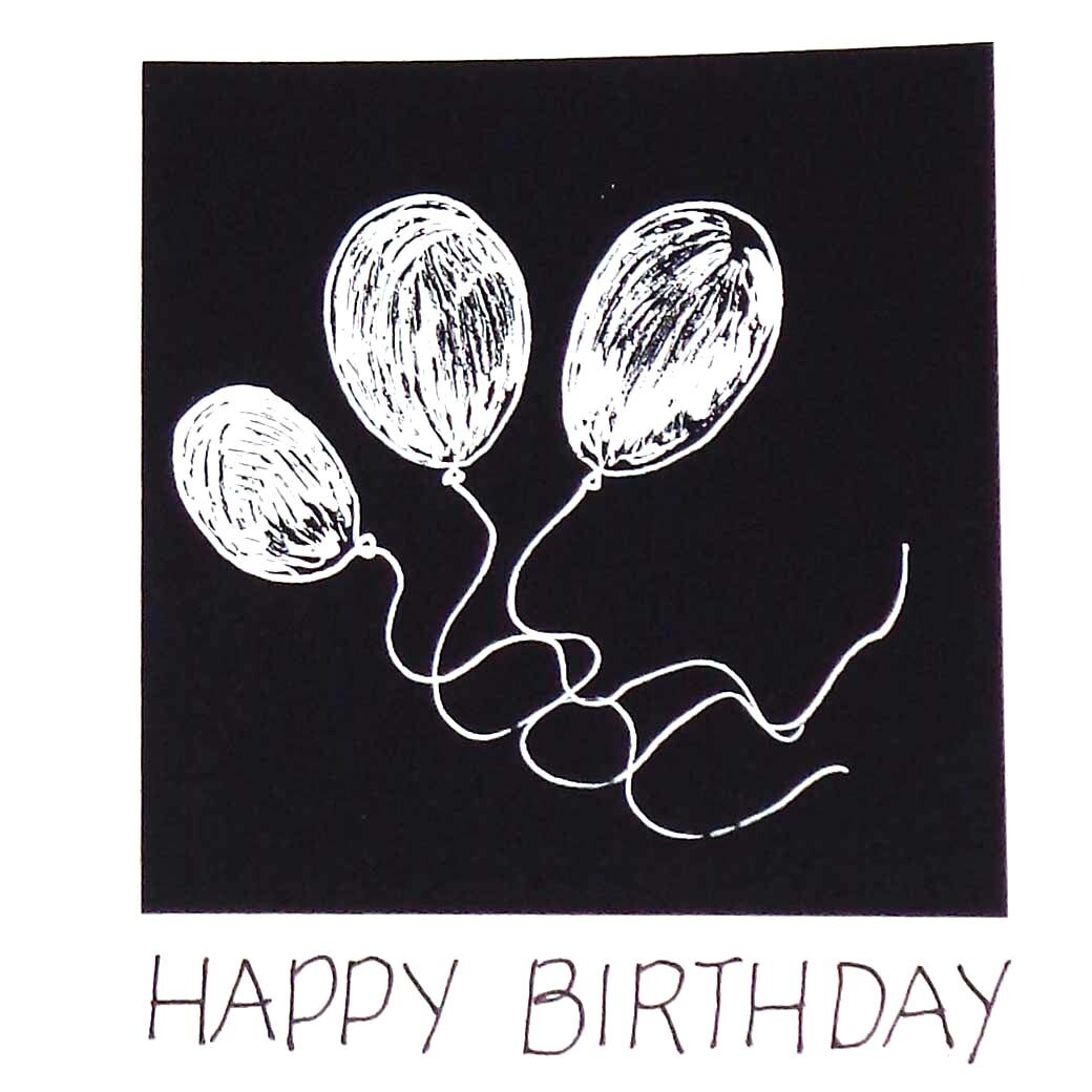Birthday Balloons hand inked card CONG1003