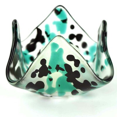 Teal and Black Candleholder, glass PAWM006