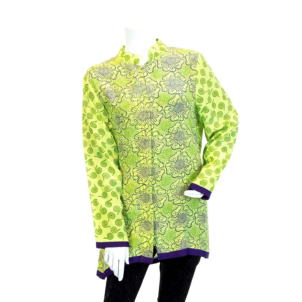 Lime Green Flora, large silk shirt LS-110 LOHH1837