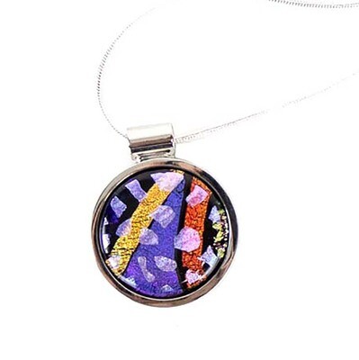 Golden Glitter with Purple, round pendant necklace VINK764