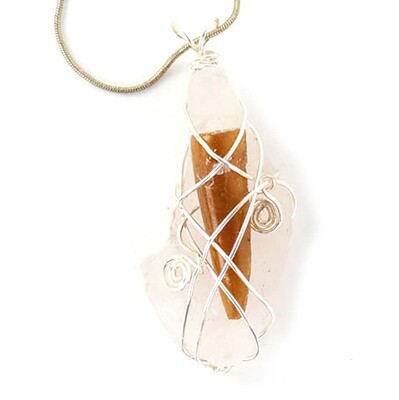 Sea Glass &amp; Polished Belemnite, necklace KOSC016