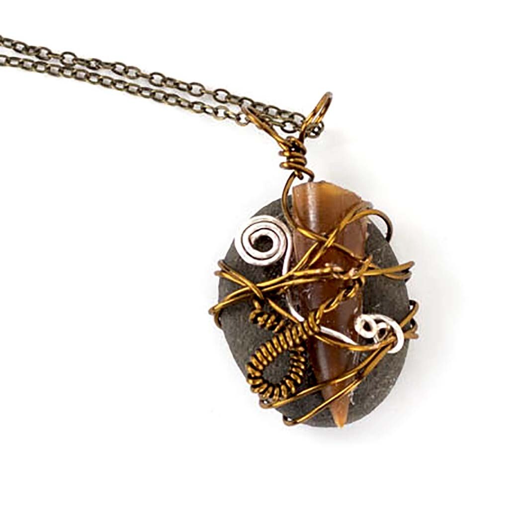 Polished Belemnite &amp; Stone, necklace KOSC017