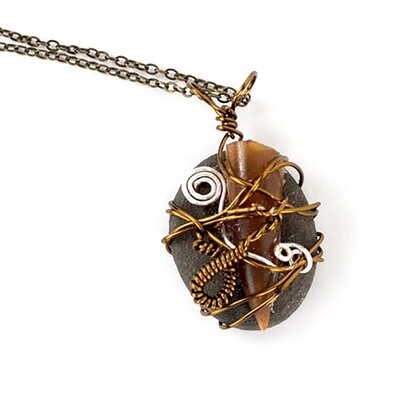 Polished Belemnite &amp; Stone, necklace KOSC017
