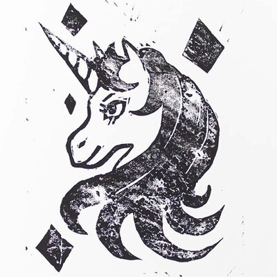 Unicorn, block print GRIA055