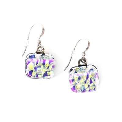 Purple with Silver Krinkle, square earrings VINK787