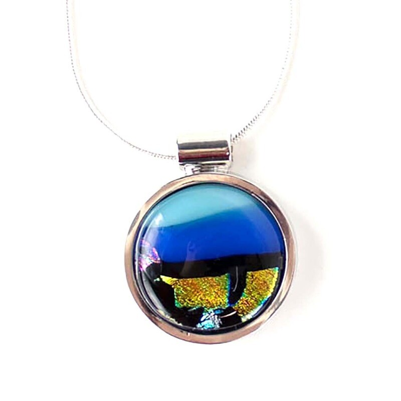 Blue Stripes Round Pendant, necklace VINK734