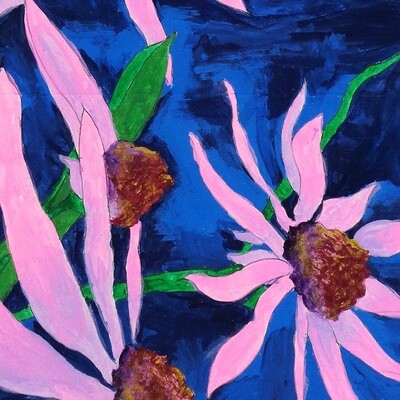 Pink Flowers, painted card SHEC002
