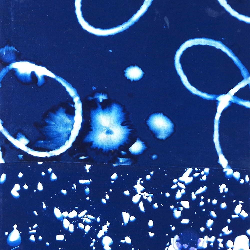 Speck and Swirls, cyanotype on fabric ROHG008