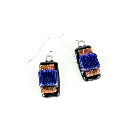 Metallic Red with Blue Square Topper, earrings VINK720