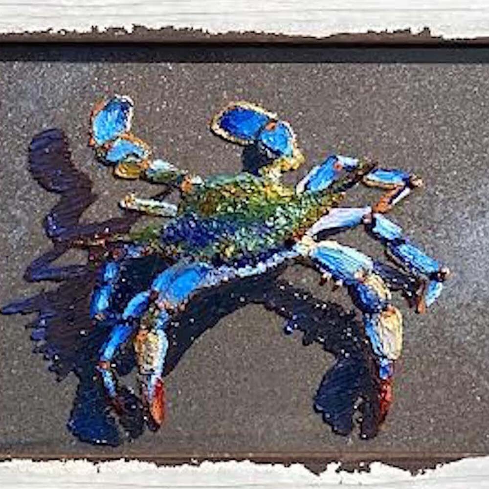 Blue Crab with Red Claws, oil on glass COOC110