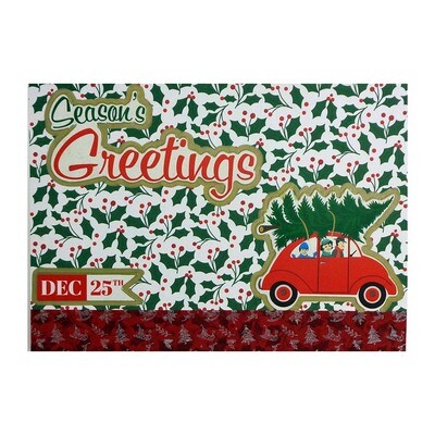 Seasons Greetings Car with Tree, Christmas card SPEB07
