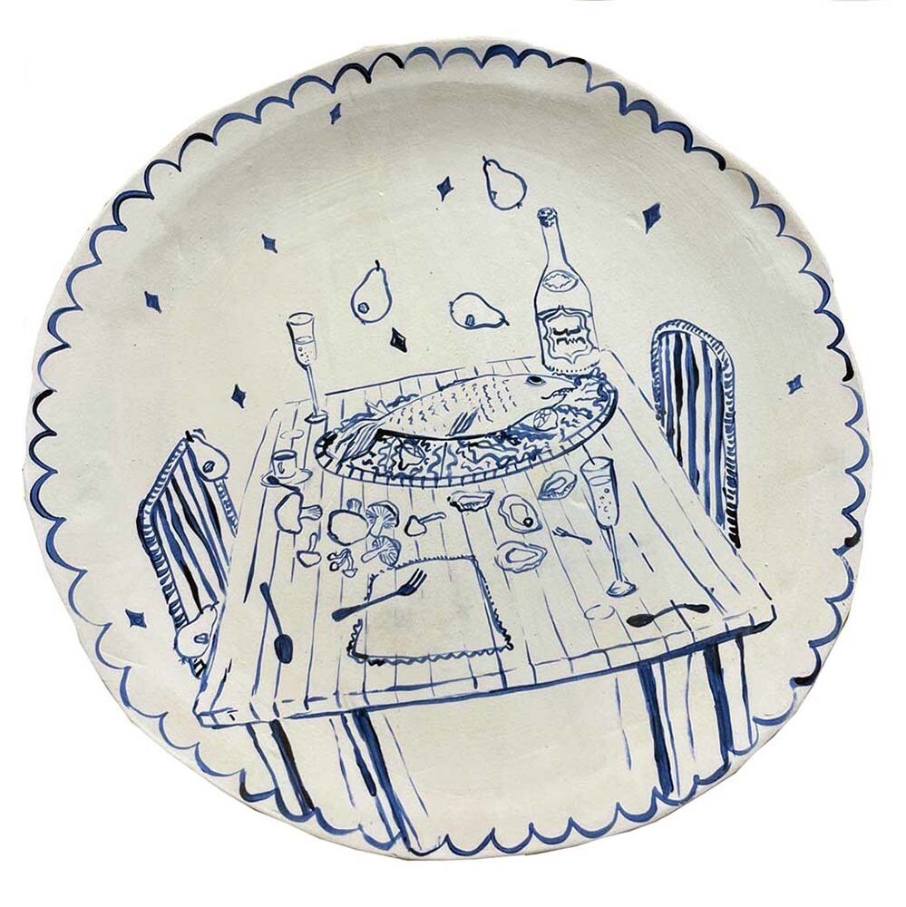 Wallace Street Dinner Plate: Fish with Mushrooms, ceramic WHYE041