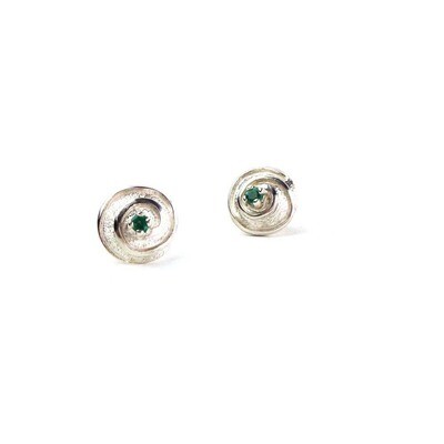 Emerald Spiral Round Silver, post earrings BRYH603