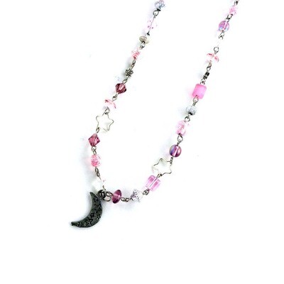 Crescent Moon with Pinks, necklace RILM031