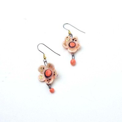 Peach Flowers, ceramic earrings SNYB070