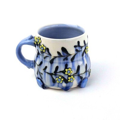 Blue Handle with Yellow Flowers, ceramic mug SNYB068
