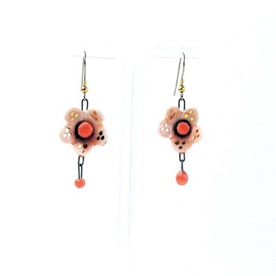Peach Flowers, ceramic earrings SNYB070