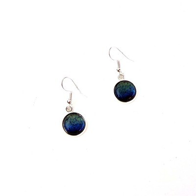 Deep Sea Blue Green on Silver, glass earrings VINK828