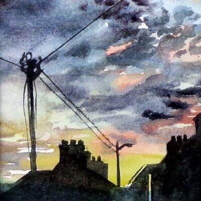 Sunset in Ballyvaughan, framed watercolor GERS05