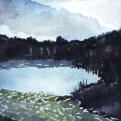 Banshee Lake, framed watercolor GERS06