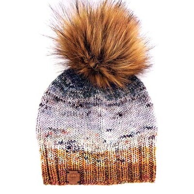 Sienna &amp; Gray with Brown Fur Puff, knit hat EWIV097